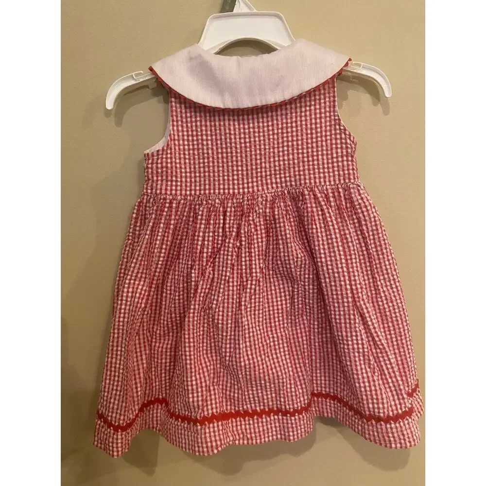 Baby Crew Size‎ 18 Month Seersucker Flower Embroidered Red Plaid Cotton
